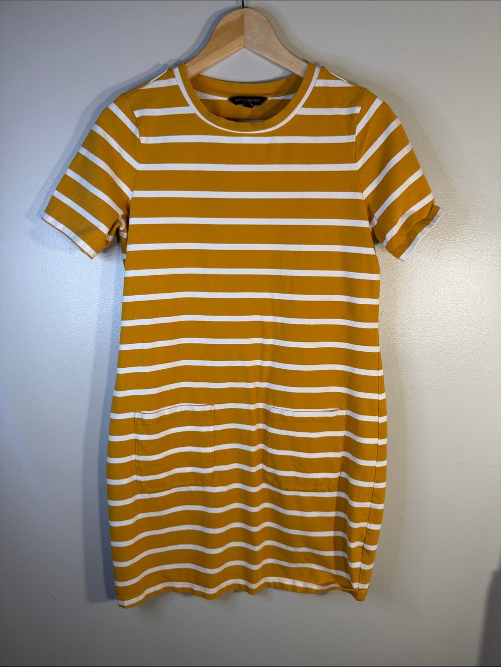 Banana Republic Mustard Yellow and White Stripe T Shirt Dress, Small